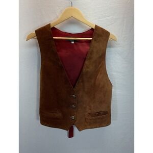 Vintage Bushwacker Vest Women's M Brown Leather Button Front Western USA Cowgirl